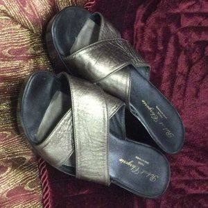 Robert Clergerie wedge sandals, pewter, 7.5 EUC
